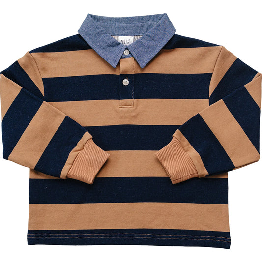 Mebie Baby Camel + Navy Striped Collar Shirt
