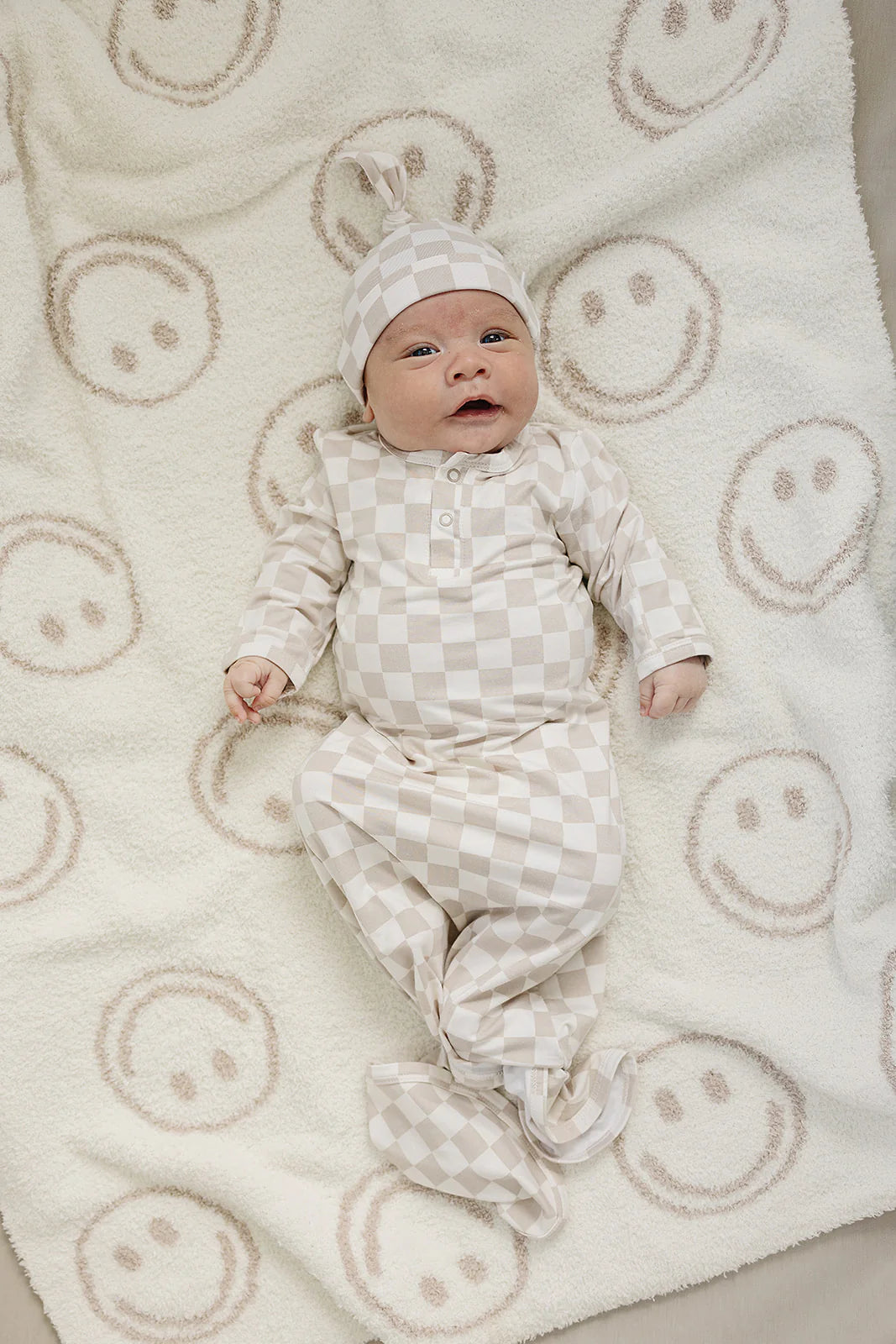 Mebie Baby Taupe Checkered Bamboo Newborn Knot Hat