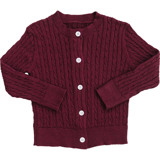Mebie Baby Burgundy Cable Knit Cardigan