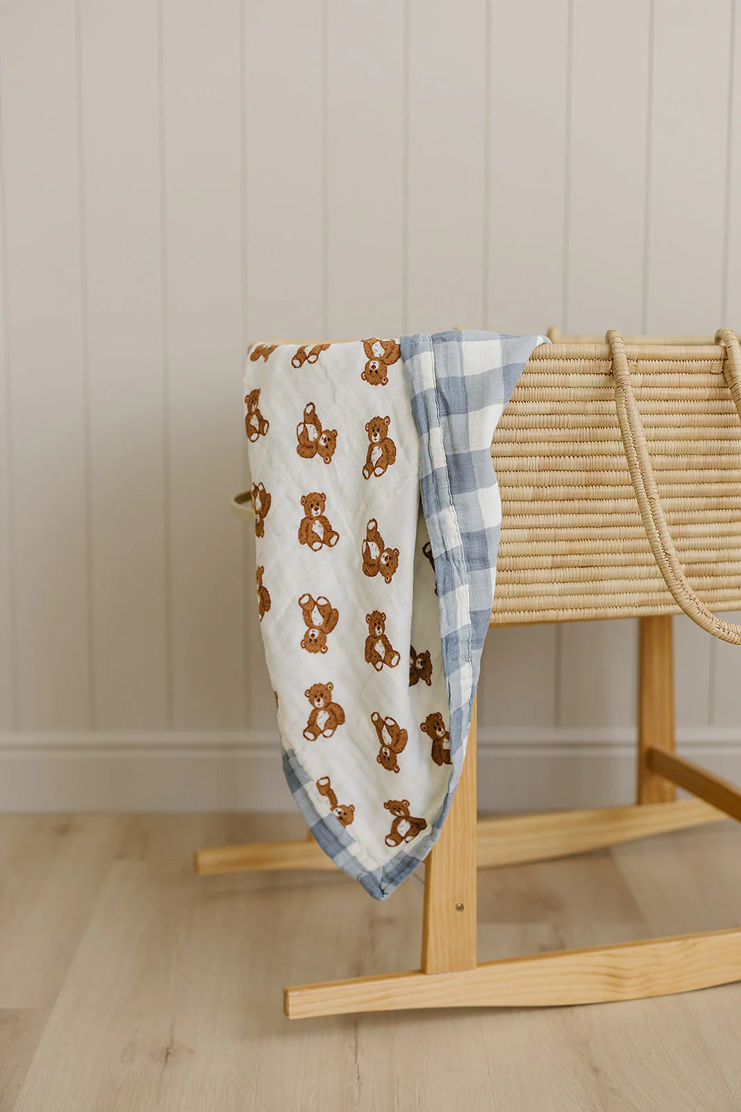 Mebie Baby Dusty Blue Gingham + Teddy Bear Muslin Quilt