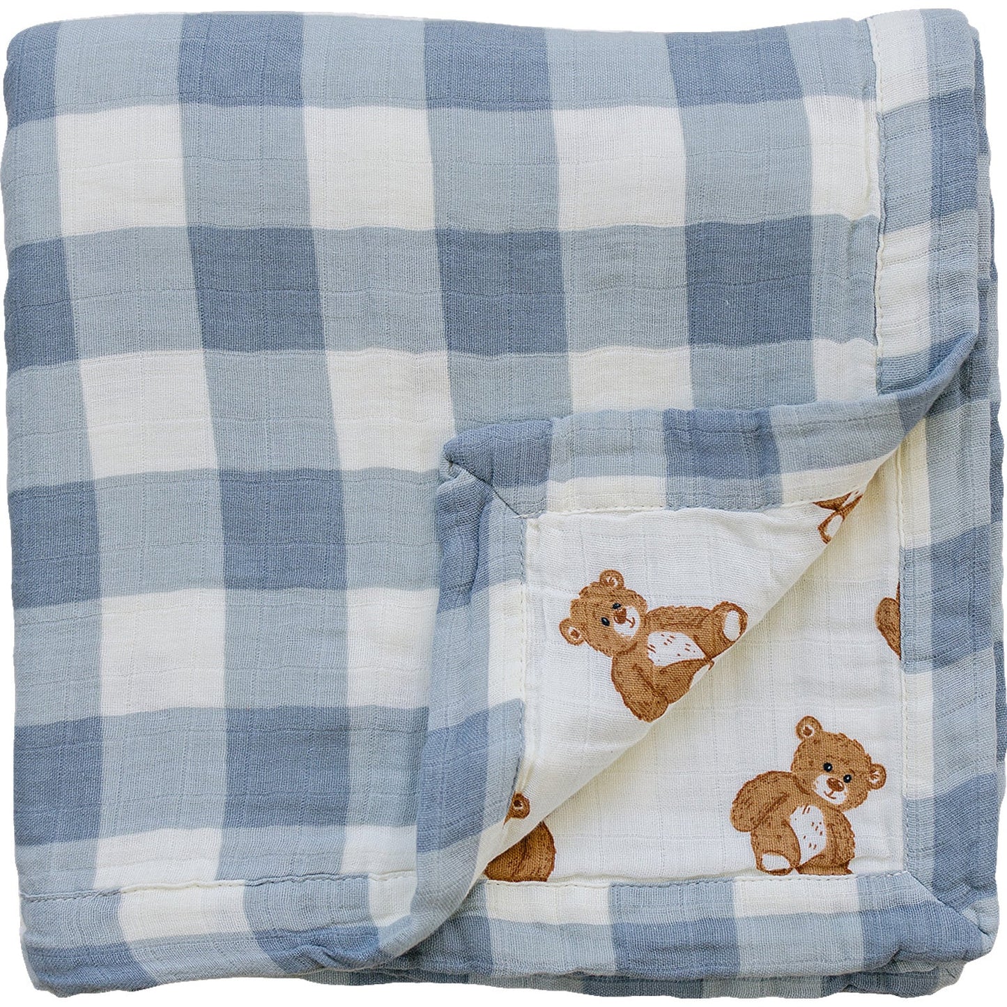Mebie Baby Dusty Blue Gingham + Teddy Bear Muslin Quilt