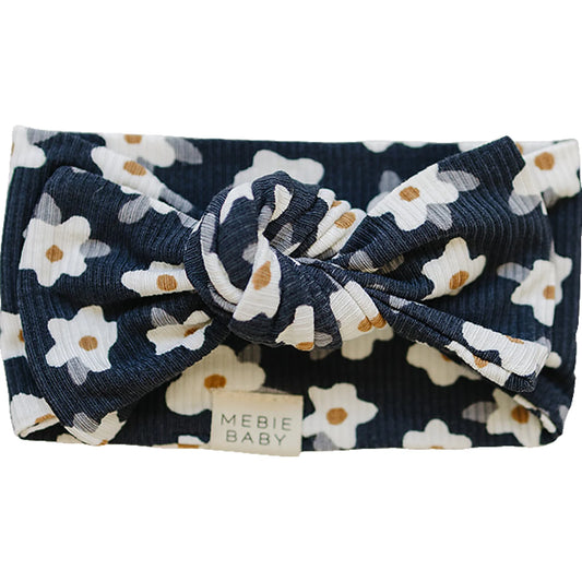 Mebie Baby Bamboo Head Wrap || Ribbed Navy Daisy