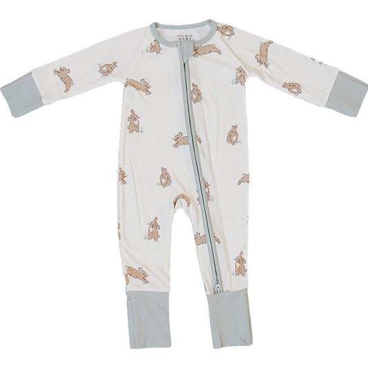 Mebie Baby Ribbed Bamboo Zipper Onesie || Bunny