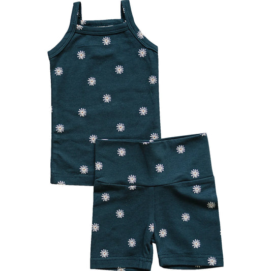 Mebie Baby Navy Daisies Tank + Biker Short Set