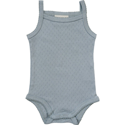 Mebie Baby Dusty Blue Pointelle Tank Bodysuit