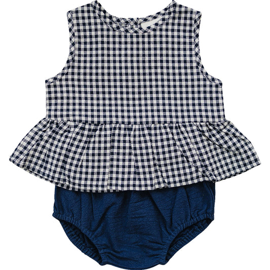 Mebie Baby Navy Gingham Peplum Set