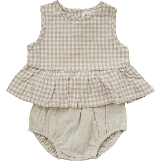 Mebie Baby Oatmeal Gingham Peplum Set