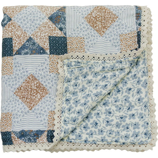 Mebie Baby Patchwork Print + Blue Blossom Lace Muslim Quilt