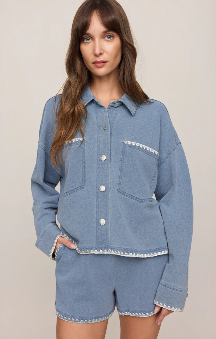 Z SUPPLY All Day Knit Denim Crop Whipstitch Jacket