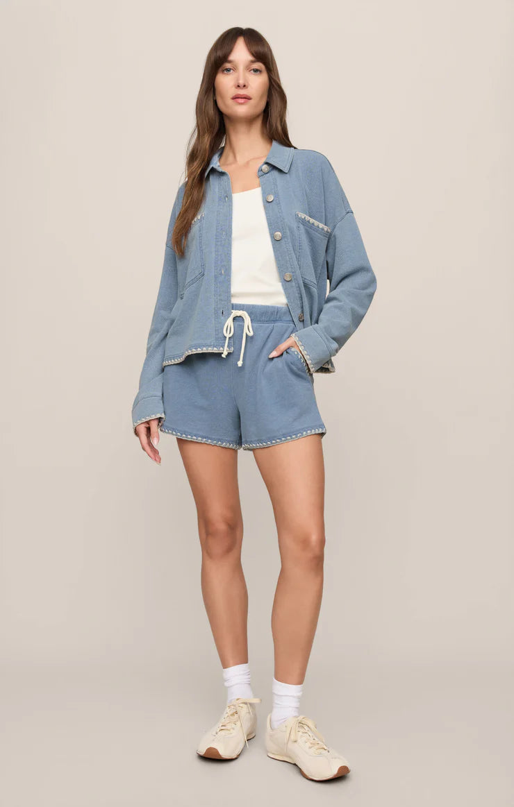 Z SUPPLY All Day Knit Denim Crop Whipstitch Jacket