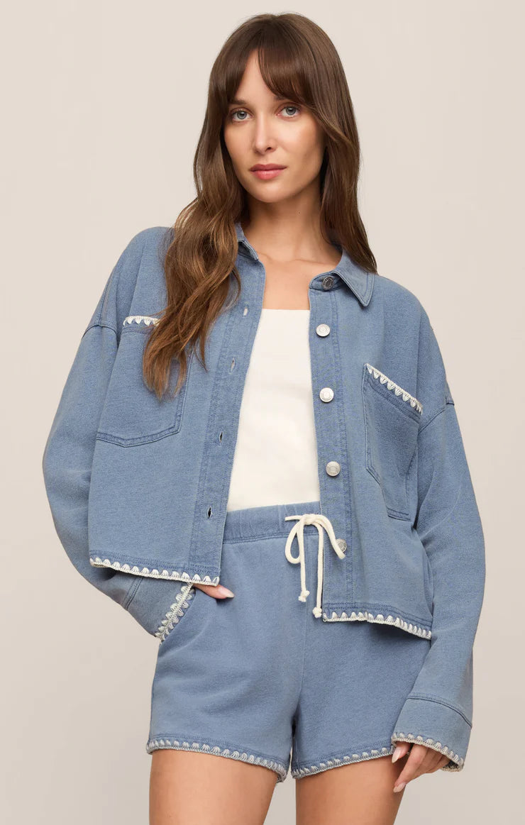 Z SUPPLY All Day Knit Denim Crop Whipstitch Jacket