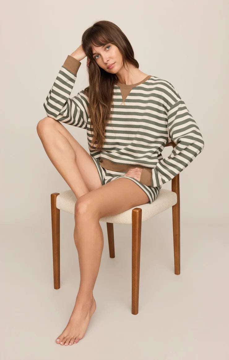 Z SUPPLY Low Key Stripe Sweatshirt || Monstera