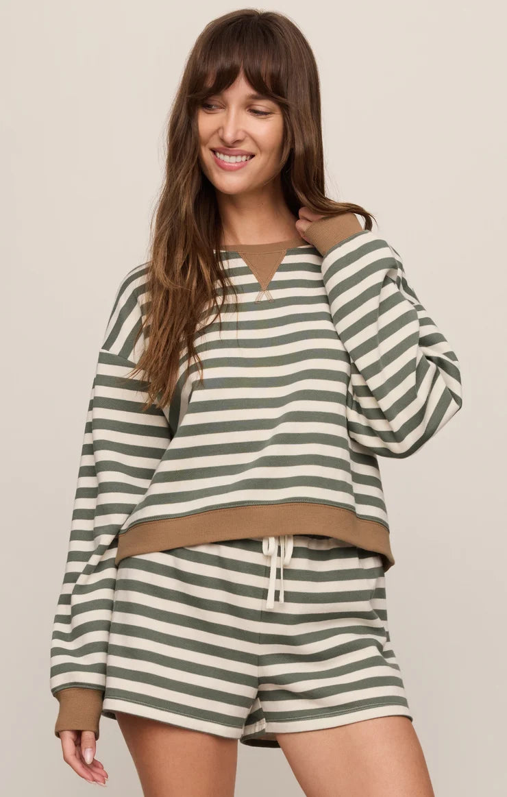 Z SUPPLY Low Key Stripe Sweatshirt || Monstera
