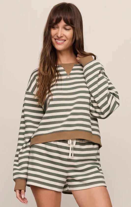 Z SUPPLY Low Key Stripe Sweatshirt || Monstera