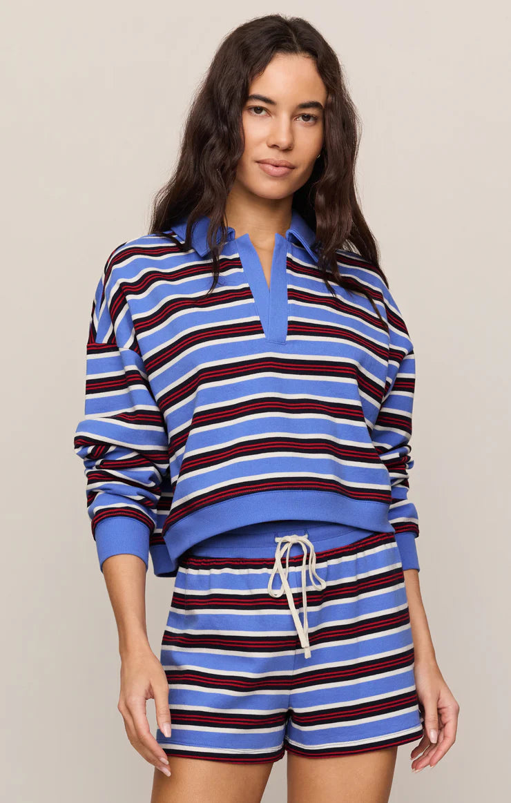 Z SUPPLY Low Key Stripe Fleece Henley || Blue