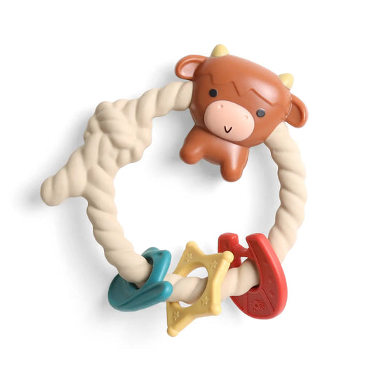 Itzy Ritzy Rattle Silicone Teether || Highland Cow