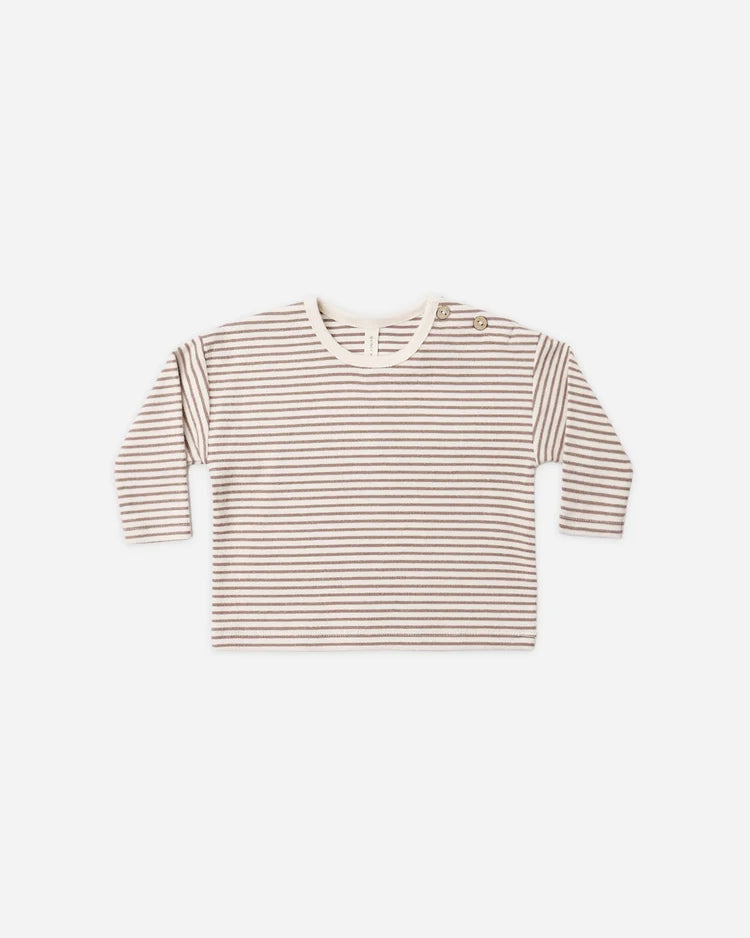 Quincy Mae Long Sleeve Tee || Cocoa Microstripe