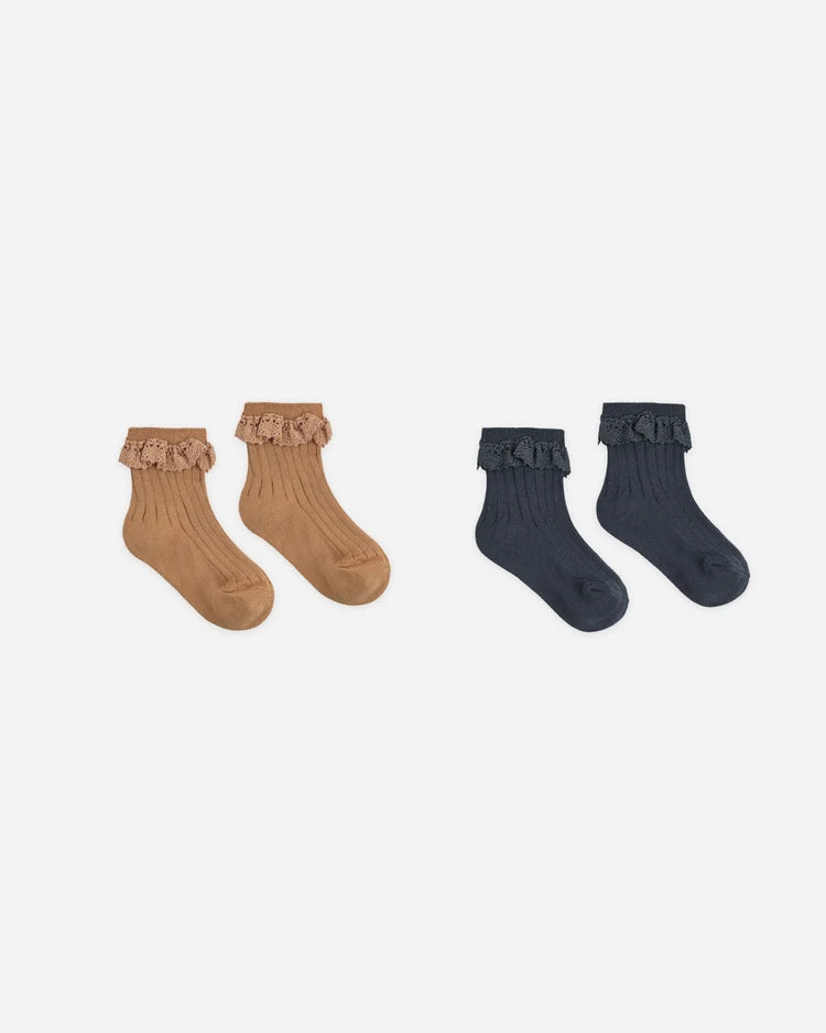 Rylee + Cru Lace Trim Socks || Fawn, Midnight
