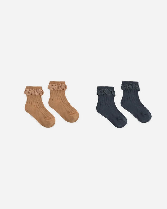 Rylee + Cru Lace Trim Socks || Fawn, Midnight