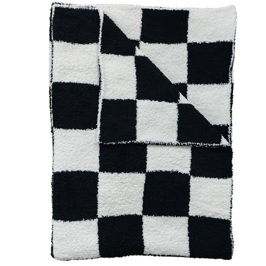 Mebie Baby Plush Adult Blanket || Black and White Checkered