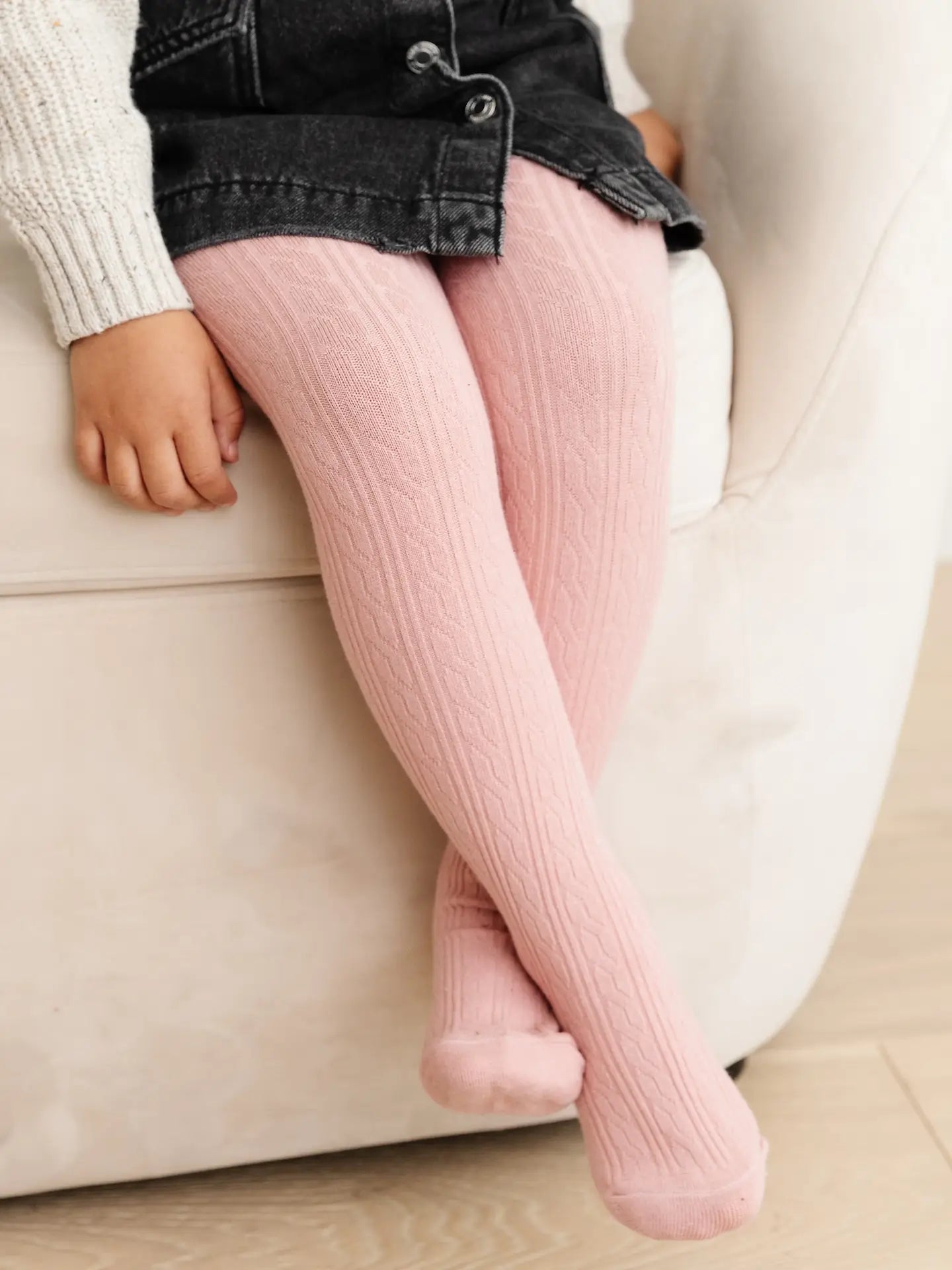 Little Stocking Co. Cable Knit Tights || Blush