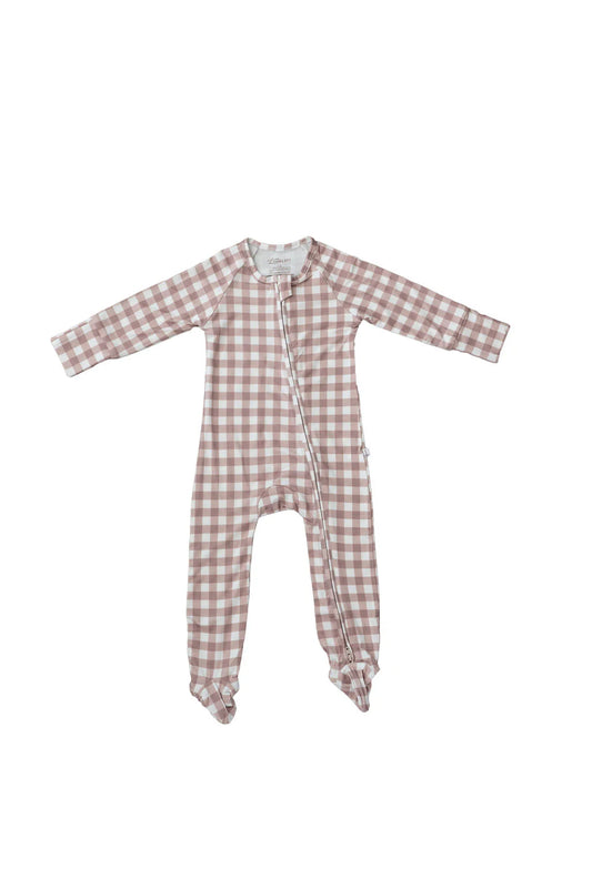 Little Lott Co. Bamboo Footie || Brown Gingham