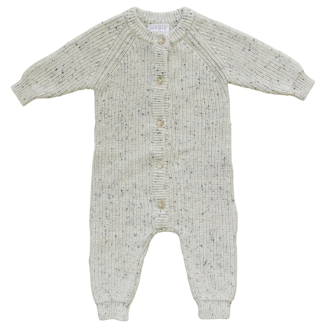 Mebie Baby Heather Grey Chunky Knit Button Romper