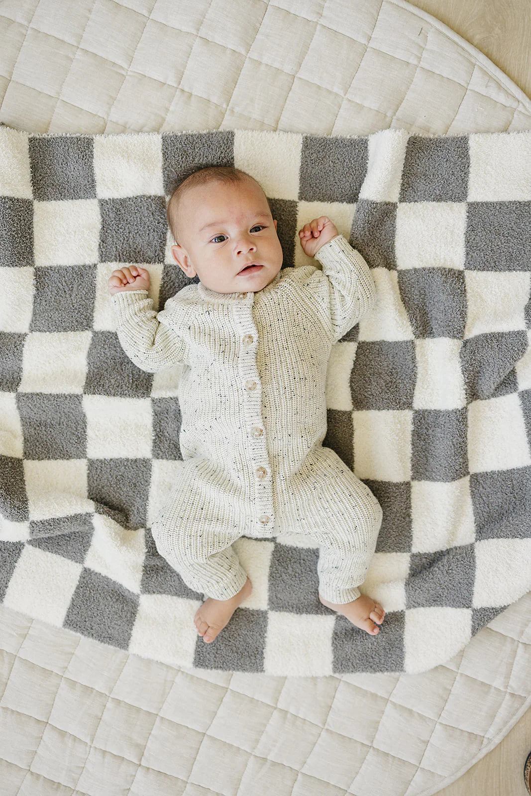 Mebie Baby Heather Grey Chunky Knit Button Romper