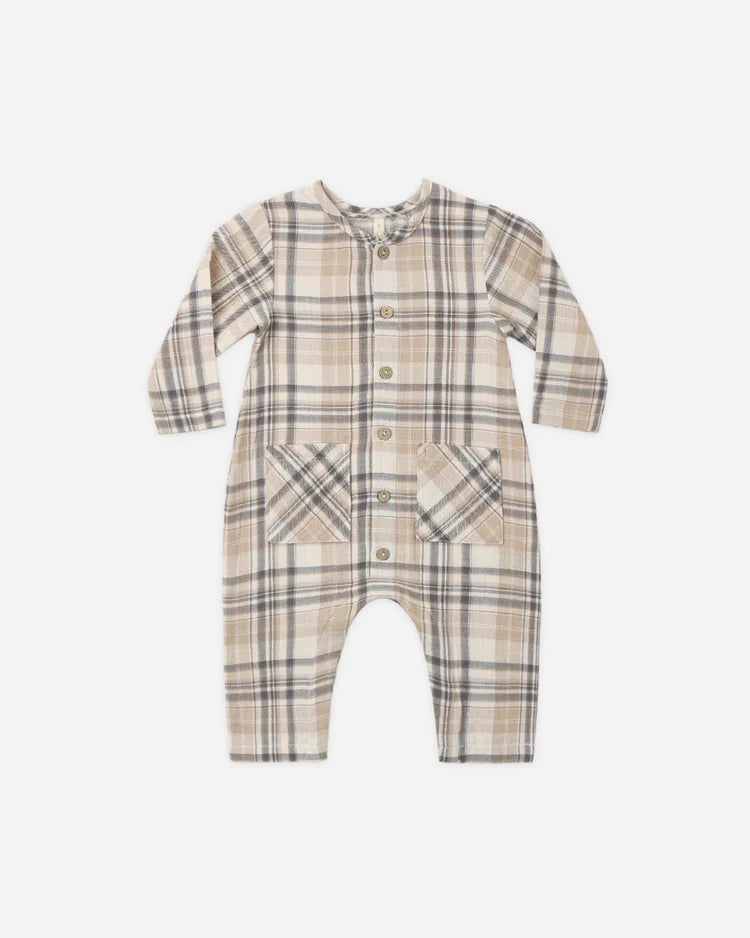 Quincy Mae Pocketed Woven Jumpsuit || Fall Plaid
