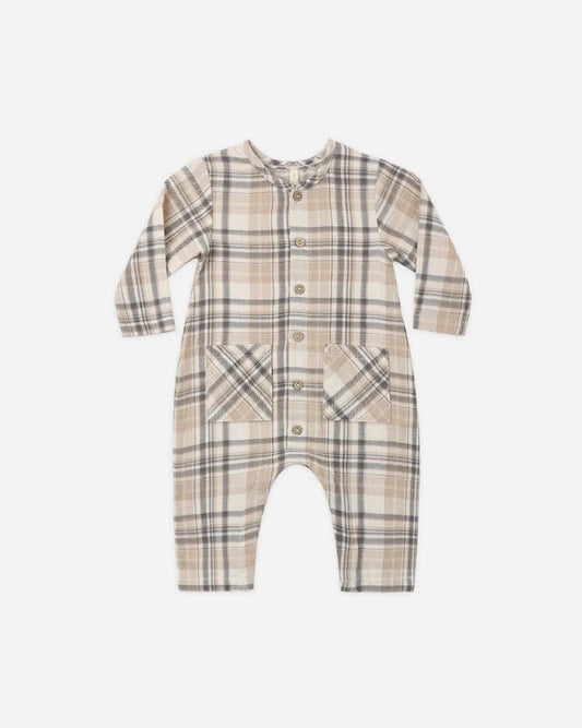 Quincy Mae Pocketed Woven Jumpsuit || Fall Plaid