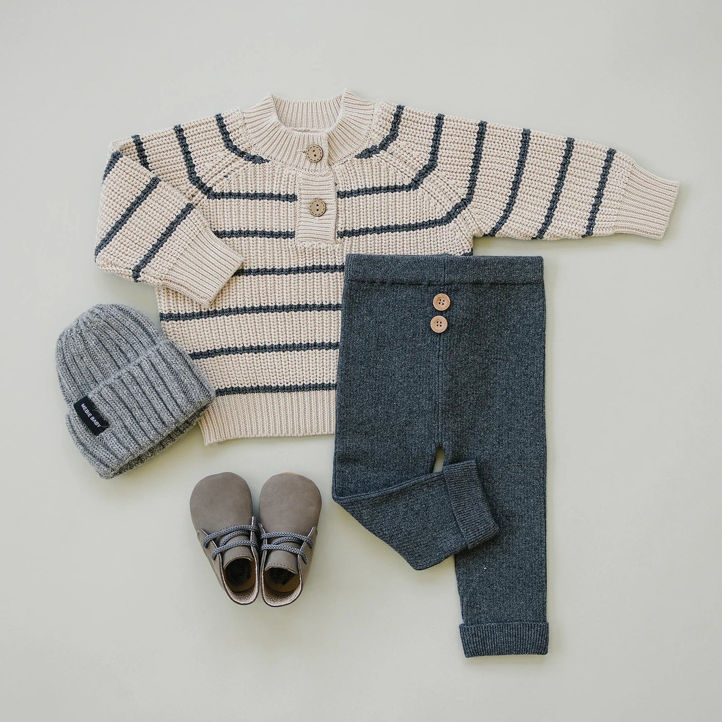 Mebie Baby Charocal Stripe Button Knit Sweater