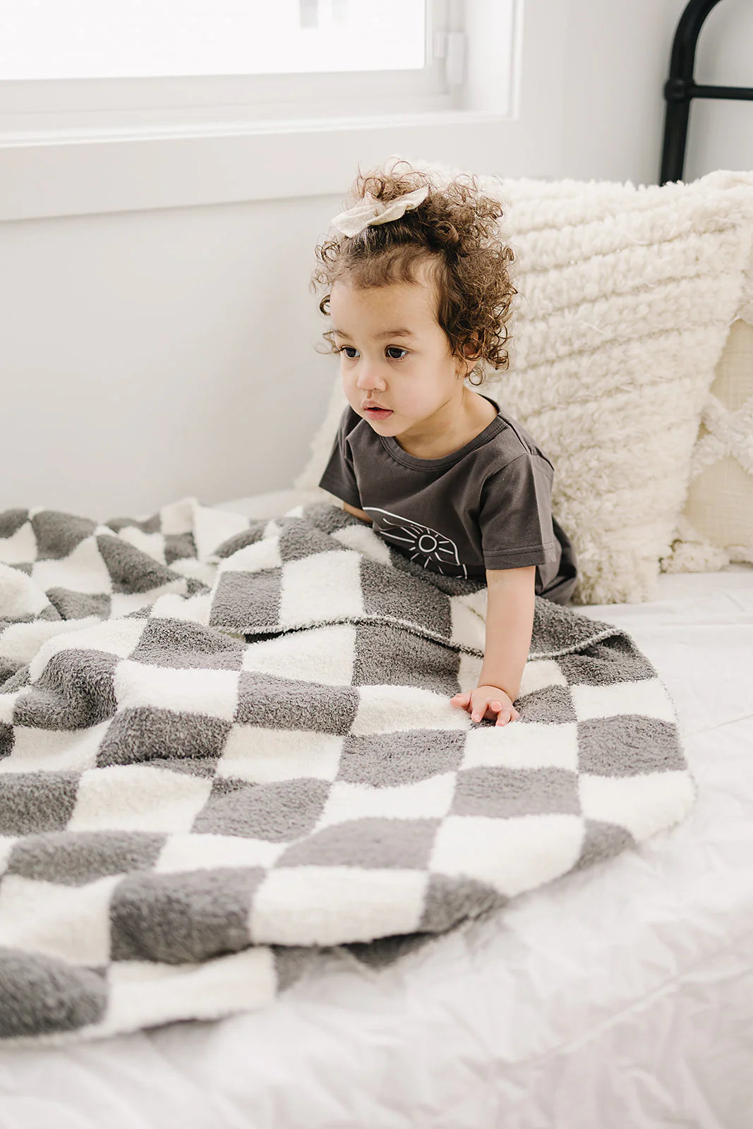 Mebie Baby Plush Baby Blanket || Charcoal Checkered