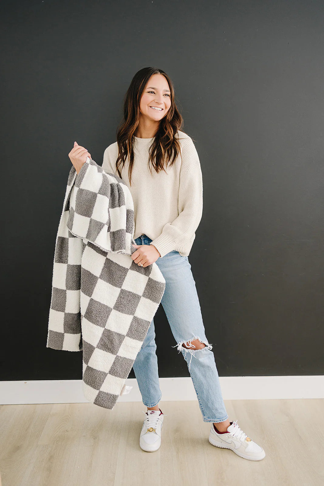 Mebie Baby Plush Adult Blanket || Charcoal Checkered