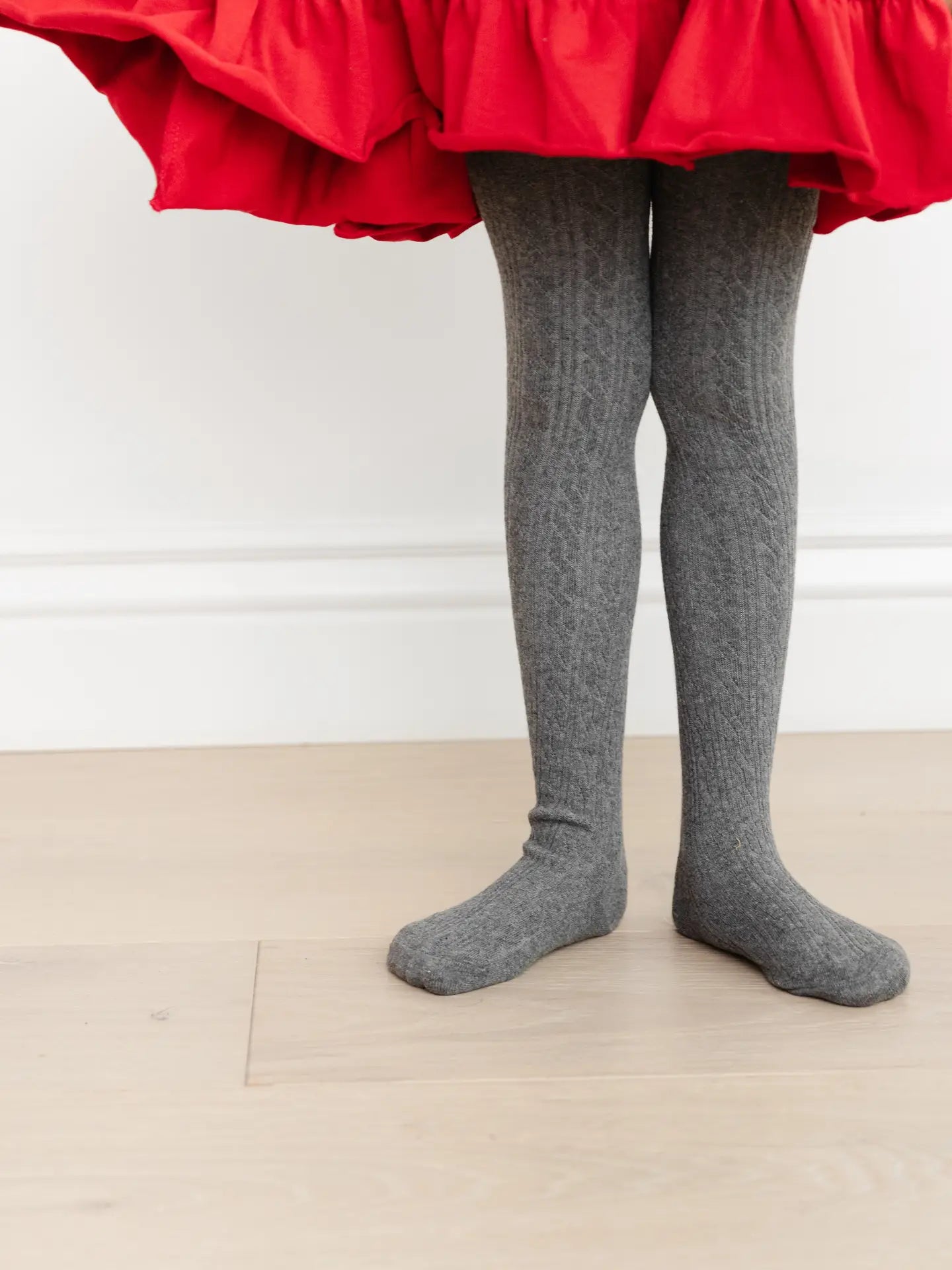 Little Stocking Co. Cable Knit Tights || Charcoal