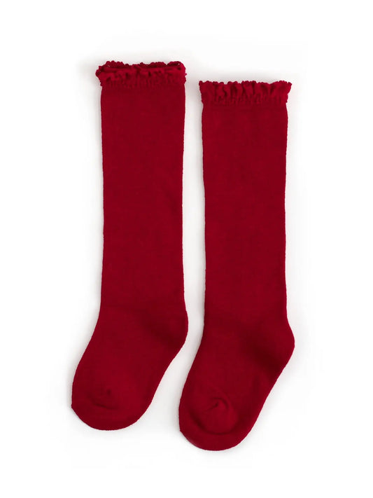 Little Stocking Co. Lace Top Knee Highs || Cherry