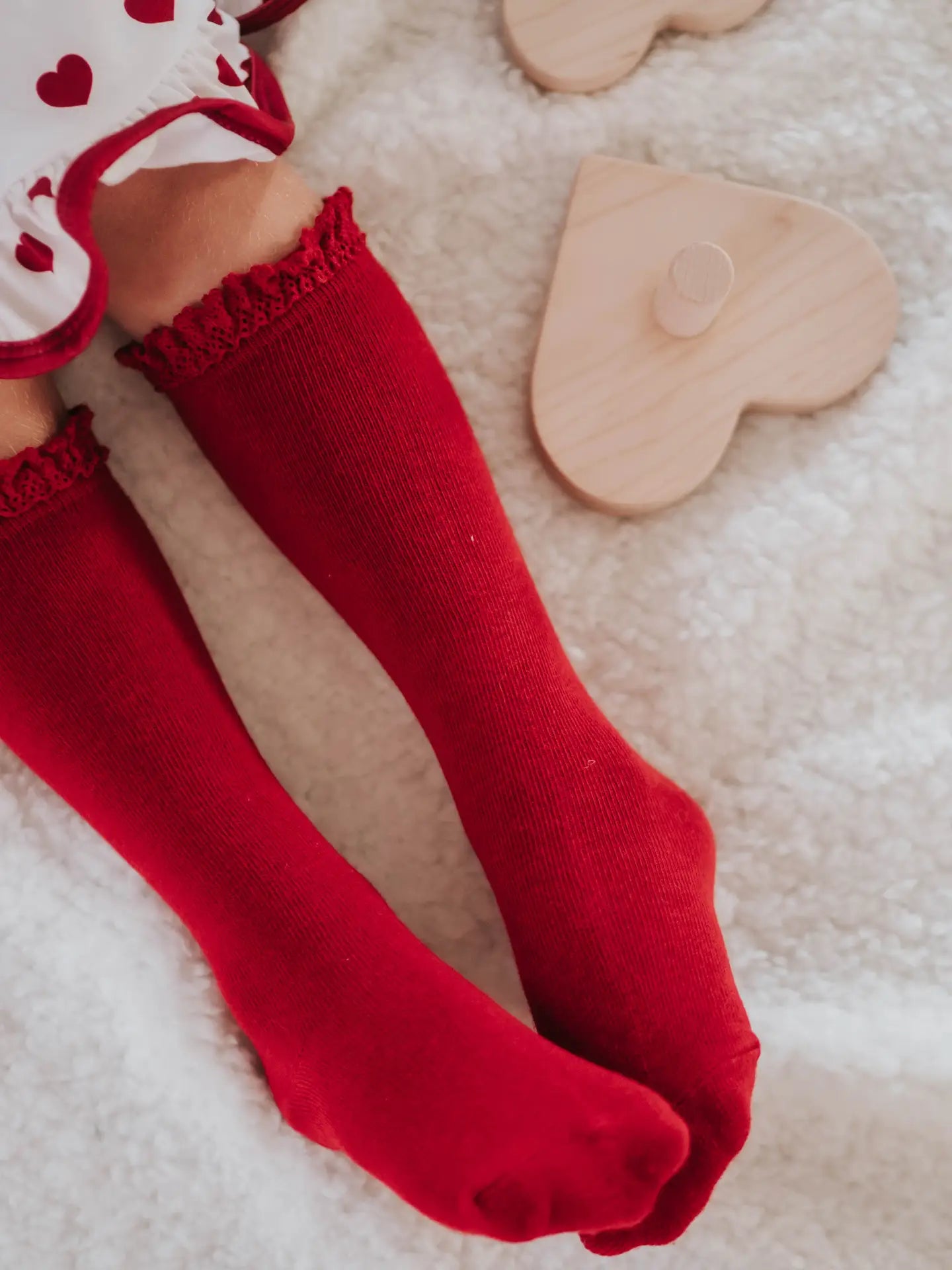 Little Stocking Co. Lace Top Knee Highs || Cherry