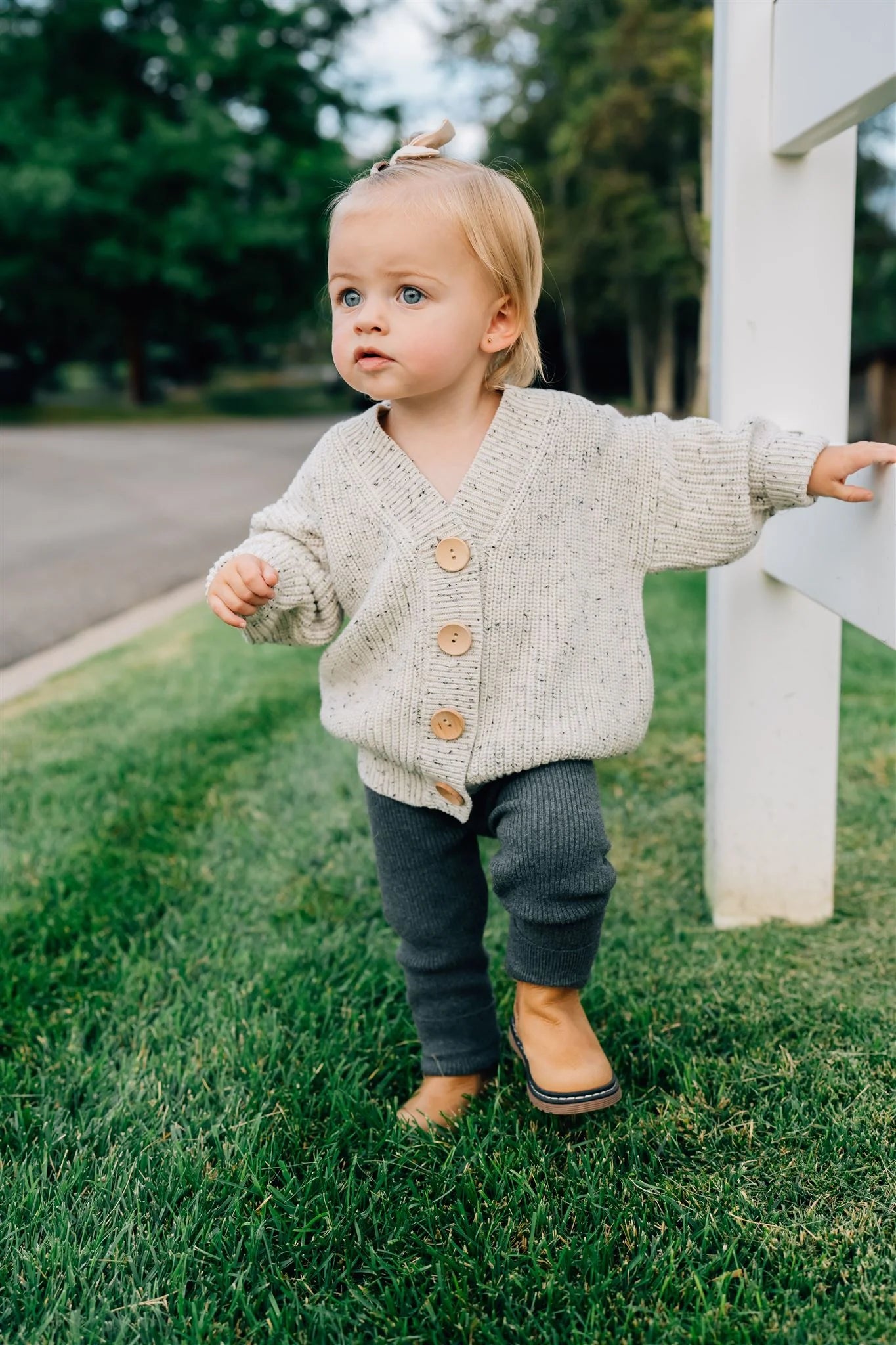 Mebie Baby Heather Grey Chunky Knit Cardigan