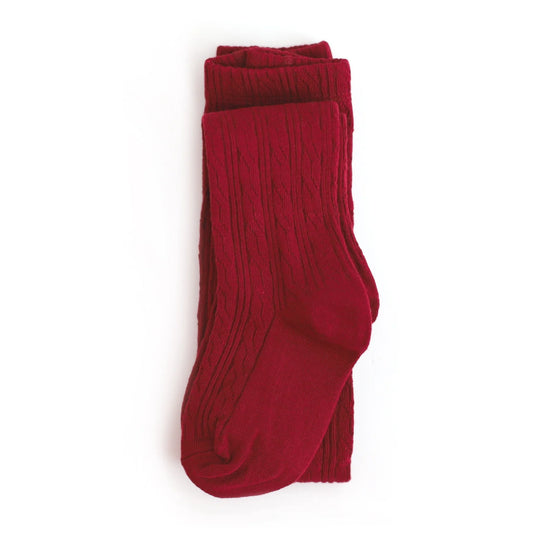 Little Stocking Co. Cable Knit Tights || Crimson