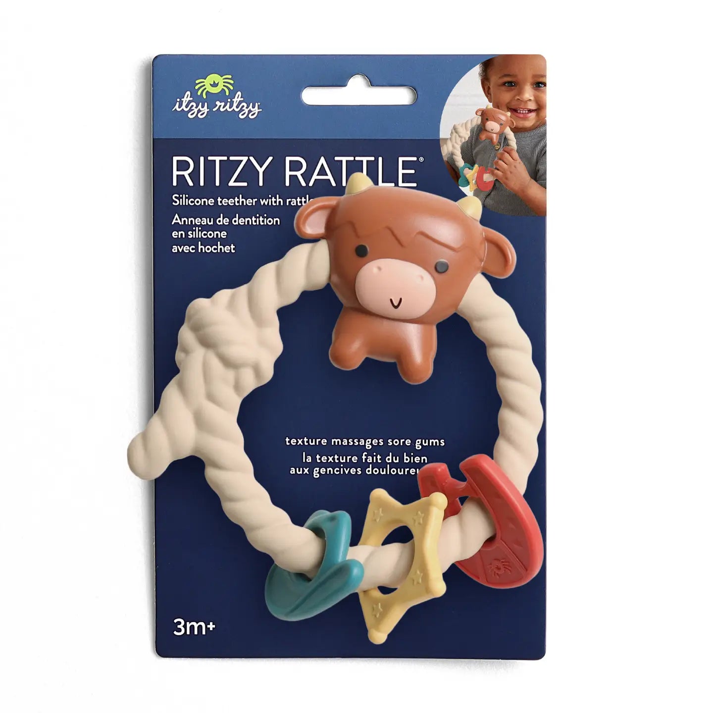 Itzy Ritzy Rattle Silicone Teether || Highland Cow