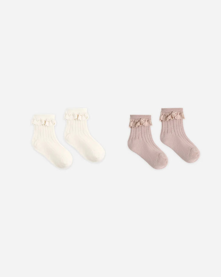 Rylee + Cru Lace Trim Socks || Rosewood, Natural