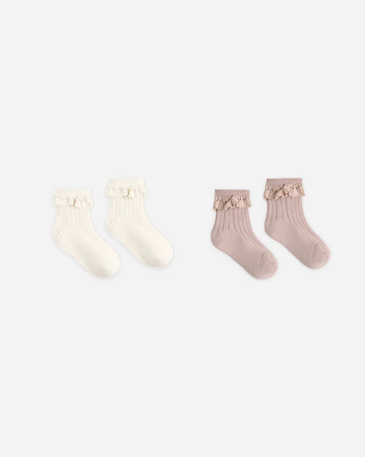 Rylee + Cru Lace Trim Socks || Rosewood, Natural