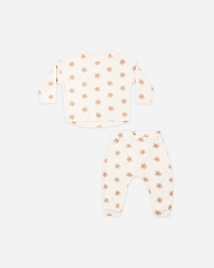 Rylee + Cru Long Sleeve Tee + Pant Set || Pink Daisies