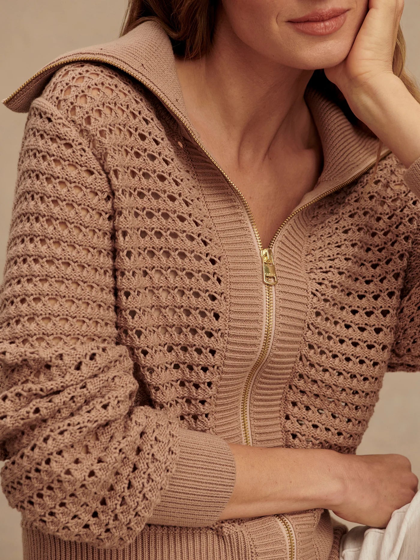 Varley Eloise Zip-Through Knit || Warm Taupe