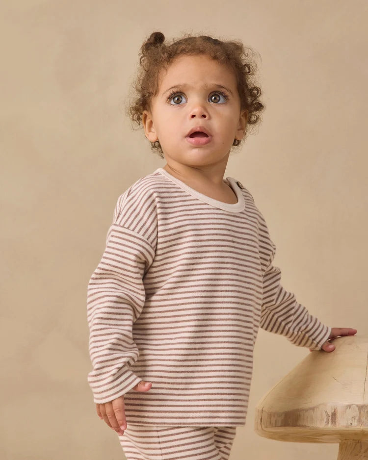 Quincy Mae Long Sleeve Tee || Cocoa Microstripe