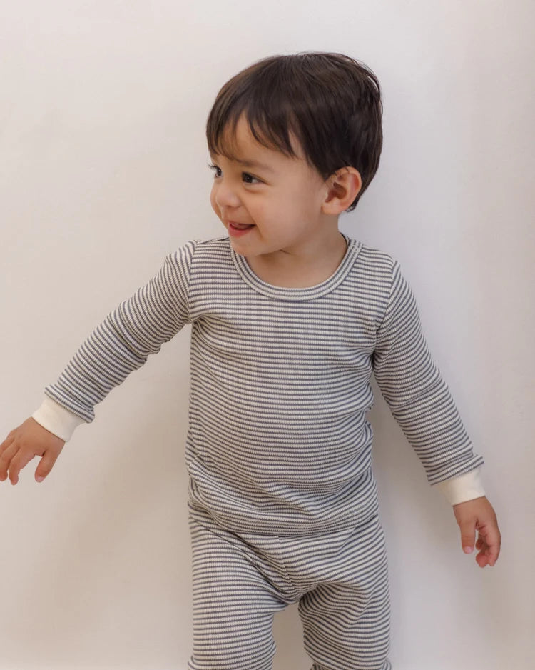 Quincy Mae Waffle Top + Pant Set || Midnight Microstripe