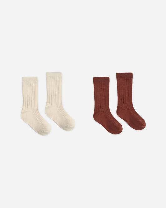 Rylee + Cru Ribbed Socks || Brick + Natural