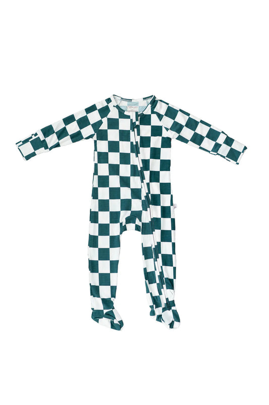 Little Lott Co. Bamboo Footie || Green Check