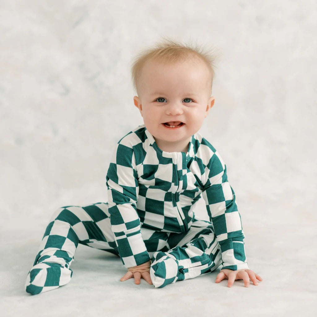 Little Lott Co. Bamboo Footie || Green Check