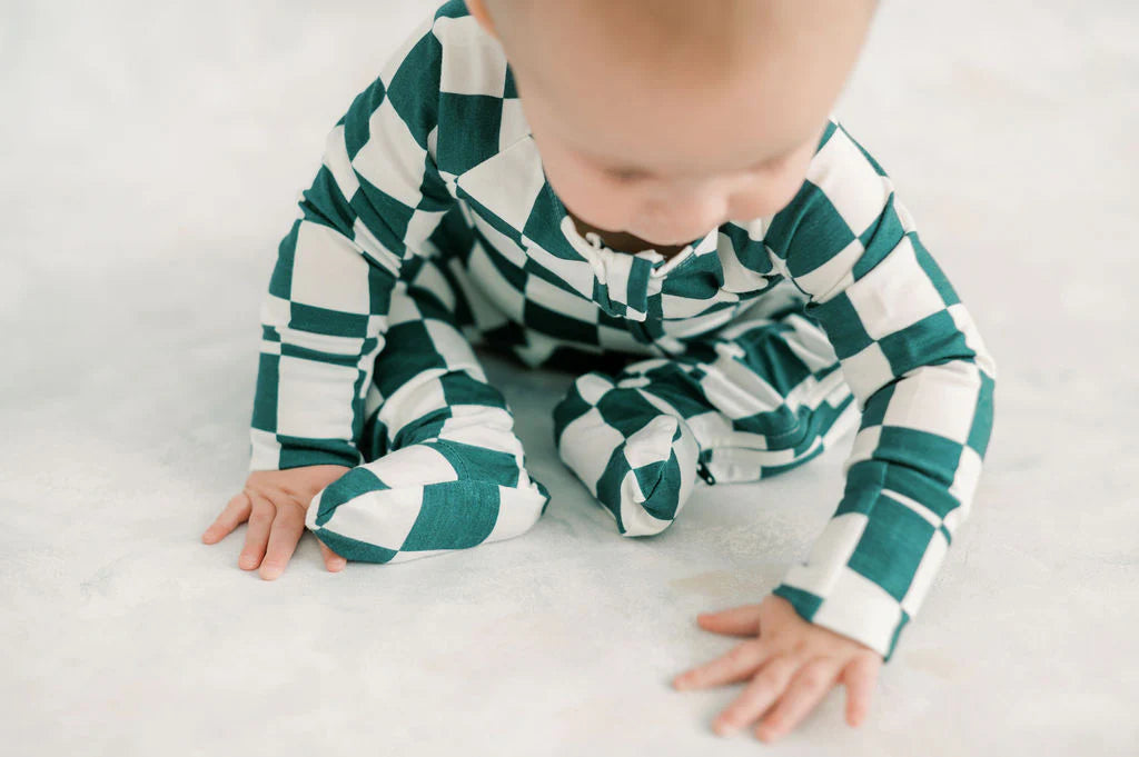 Little Lott Co. Bamboo Footie || Green Check