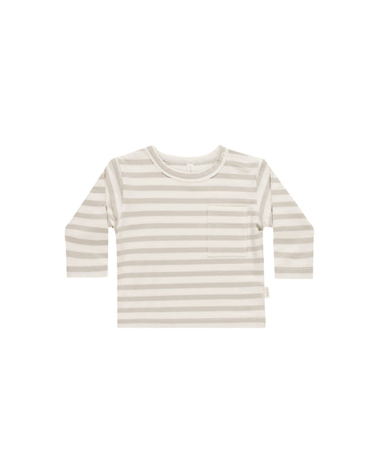 Quincy Mae Long Sleeve Pocket Tee || Grey Stripe